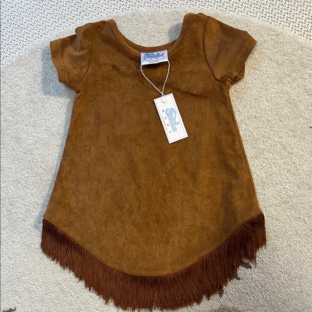 Shea Baby Brown Suede Fringe Hem Dress Size 6-12 Months